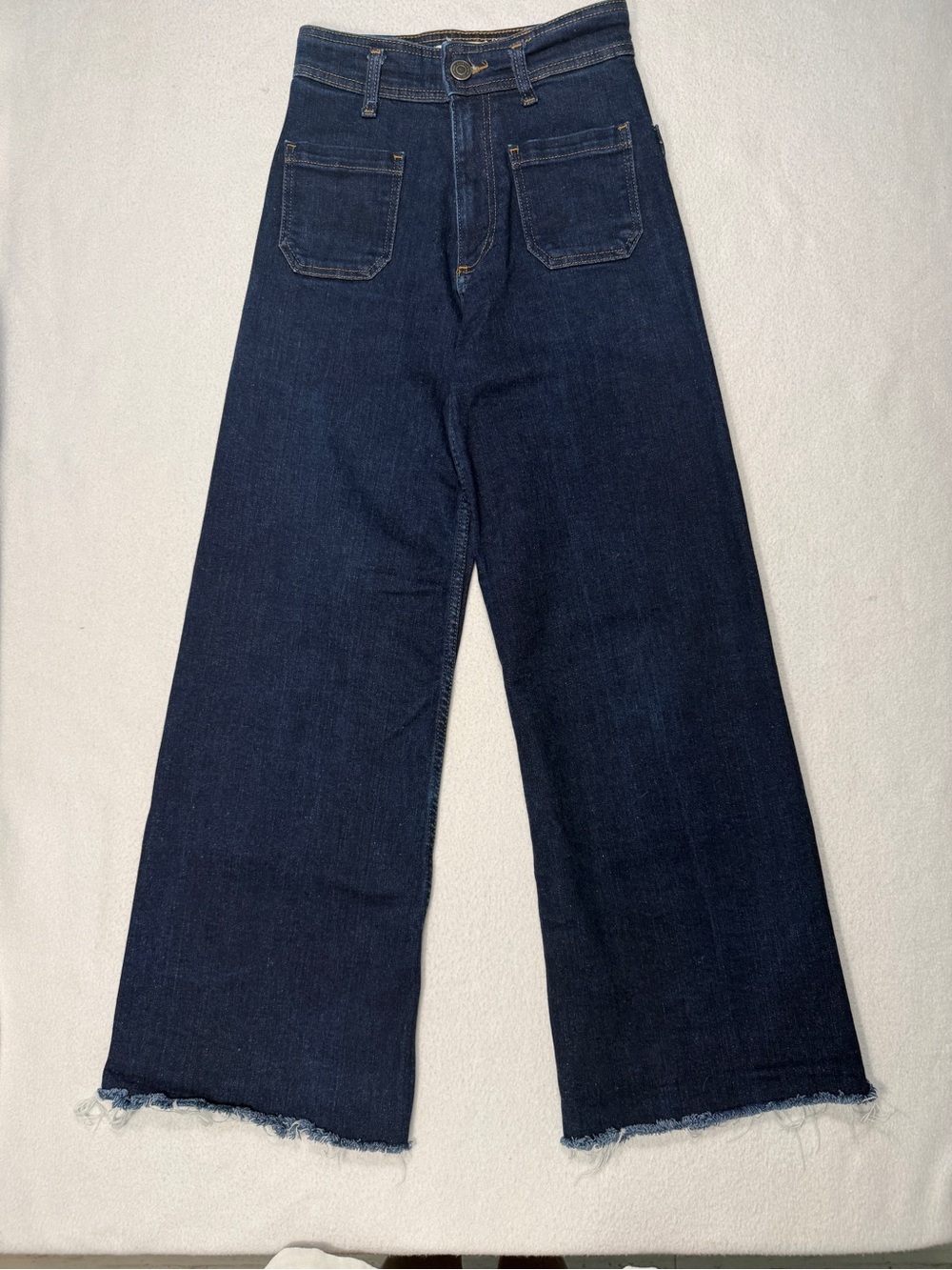 Zara High-Waist Wide Leg Dark Wash Frayed Hem Jeans Size 2 #2543 - Picture 3 of 9